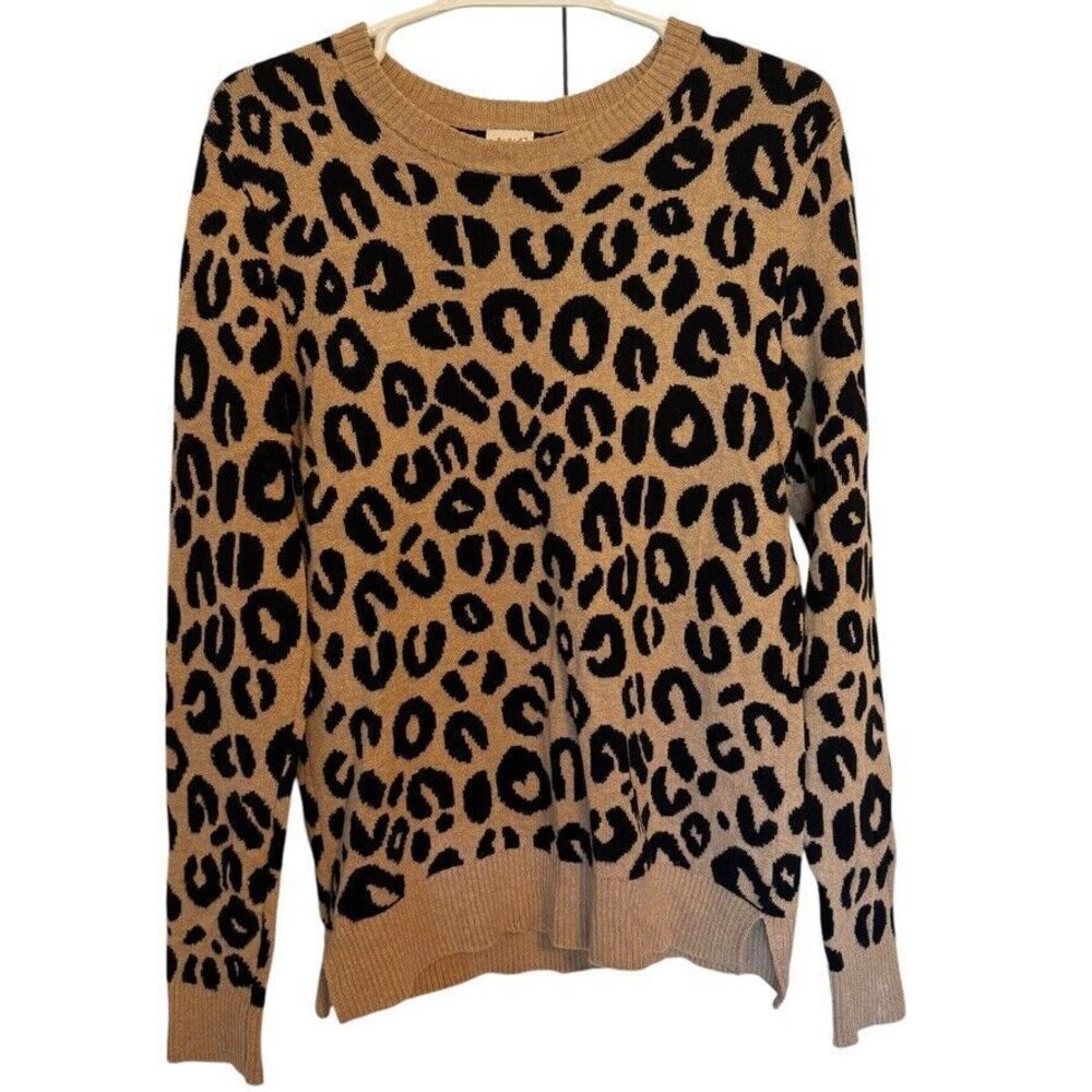 A New Day Leopard Print Crew Neck Pullover Sweater Medium Animal Print
